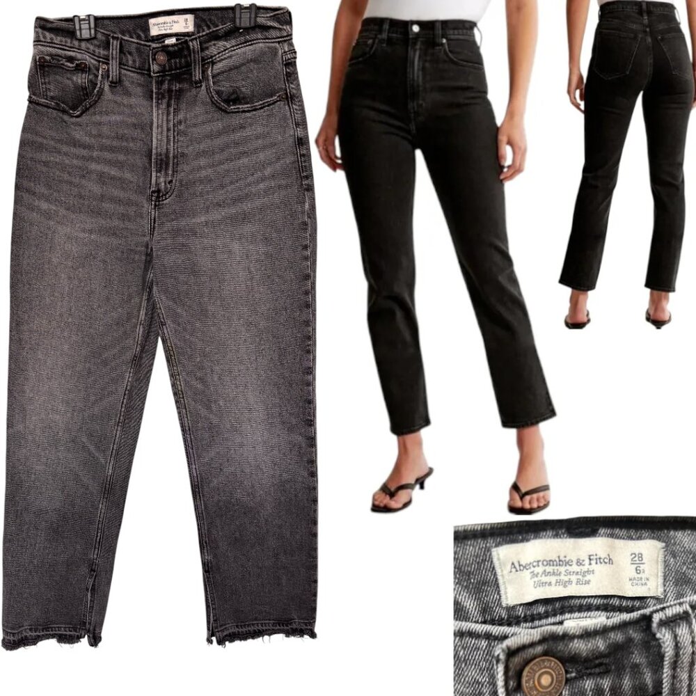 ABERCROMBIE THE ANKLE STRAIGHT ULTRA HIGH RISE BLACK‎ JEANS 28" WAIST